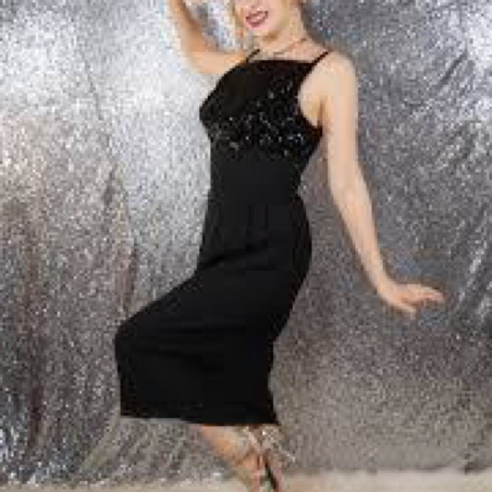 Pixie of California Vintage Black Sequin Dress XS